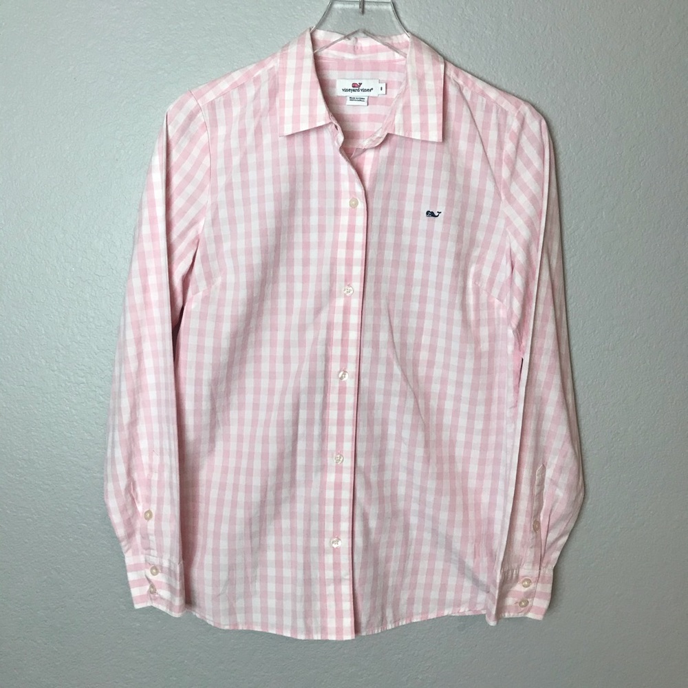 Vineyard Vines Gingham Button Down Blouse Sz 8